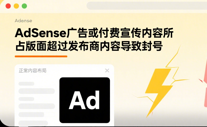 AdSense广告或付费宣传内容所占版面超过发布商内容导致封号