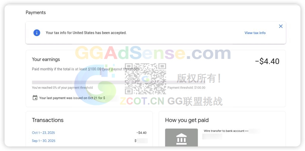AdSense付款余额归零后变成负数，倒欠Google钱了